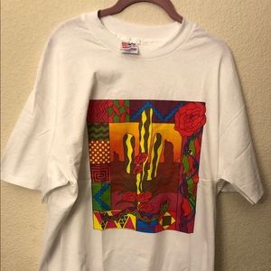 Hanes multi colored t shirt with red roses size XL